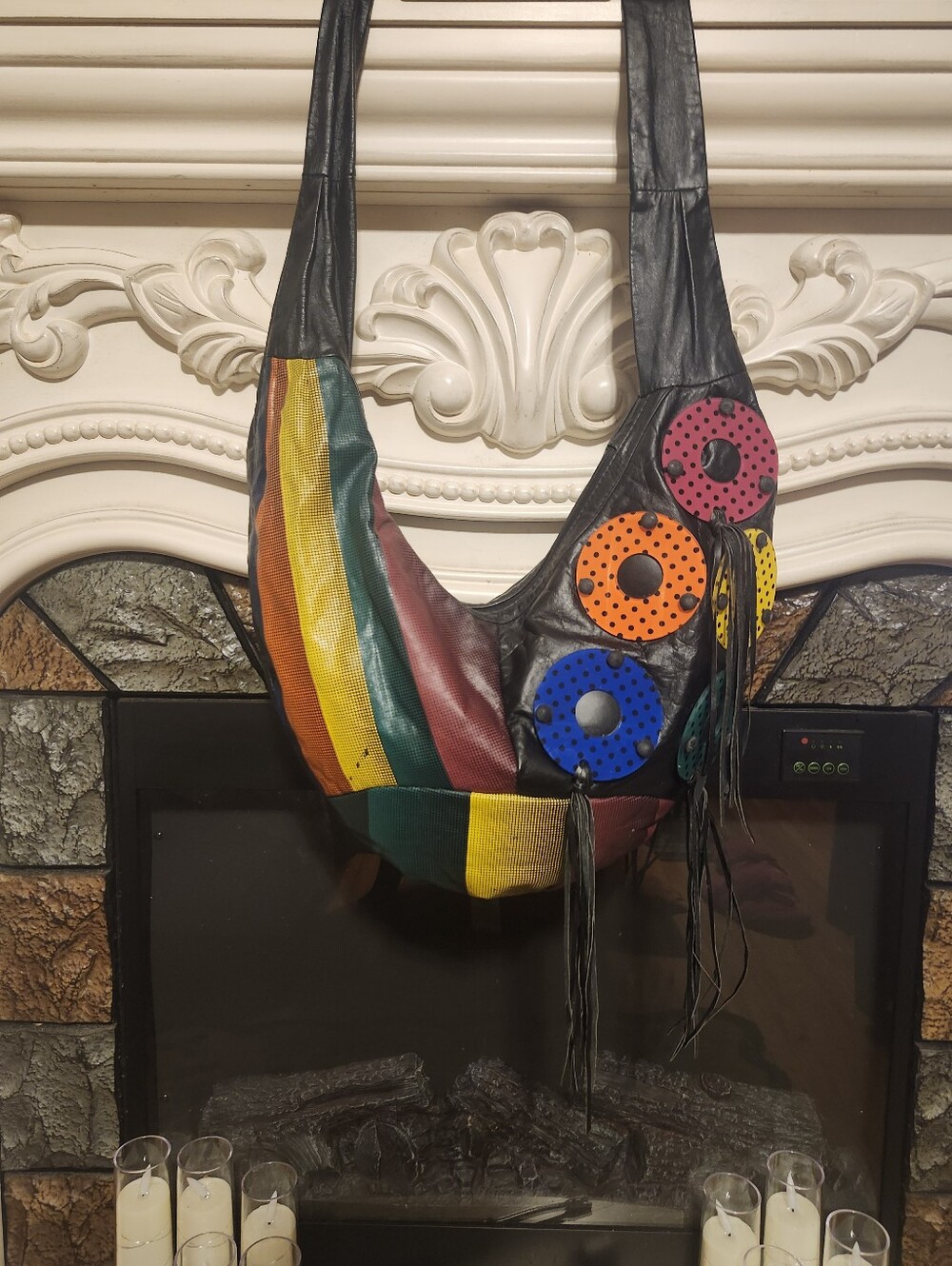 Y2K Vintage Rainbow Patchwork Hobo Bag Boho Festival Slouch Shoulder Purse Rar